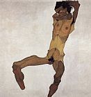 Egon Schiele Paintings - Sitting male act by Egon Schiele